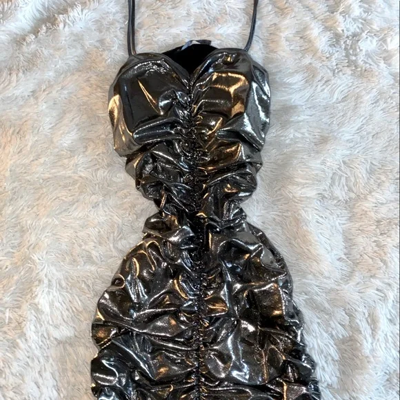 chrome mini dress Sequin Mini Cut Out Halter Dress